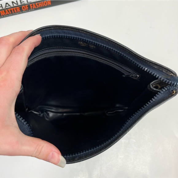 CELINE Clutch Bag C Macadam Blue Logo Carriage Cloth Nylon Leather Purse